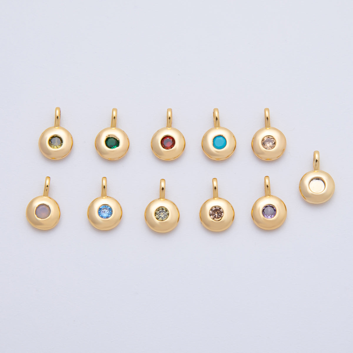 18K Gold Filled 8.5mm Birthstone CZ Bezel Round Mini Pendant | AF1153 - AF1158