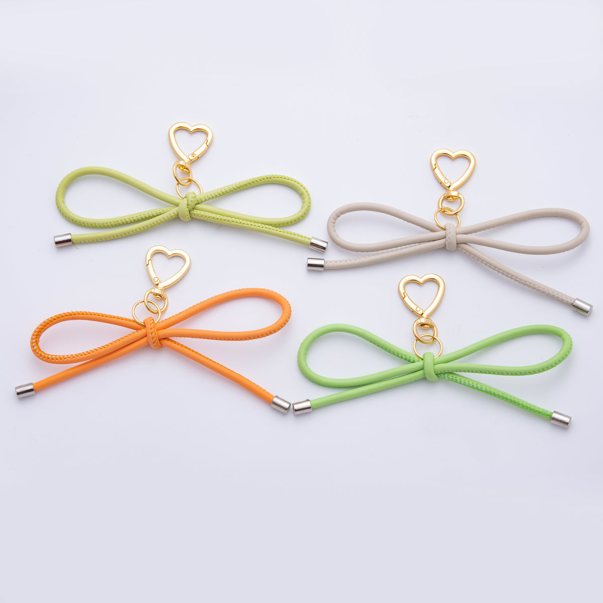 Colorful Big Bow Rope Bag Charm Leather Cord Ribbon Bag Accessory Keychain WB-0036