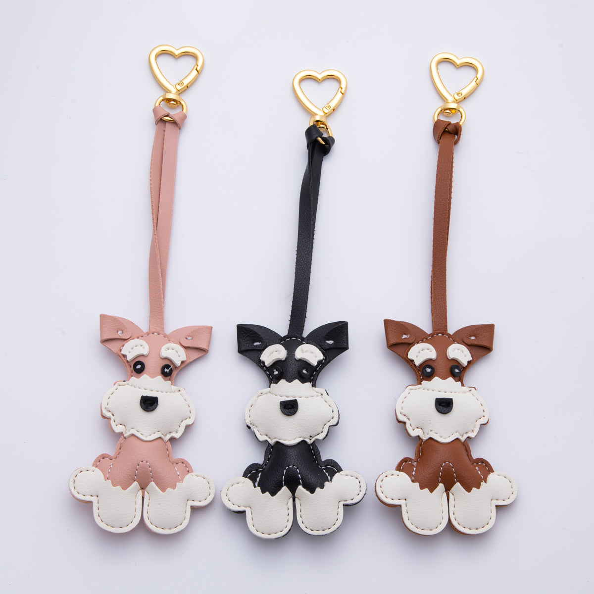 Leather Schnauzer Dog Print Keyring Purse Bag Backpack Charm Accessory WB-00020