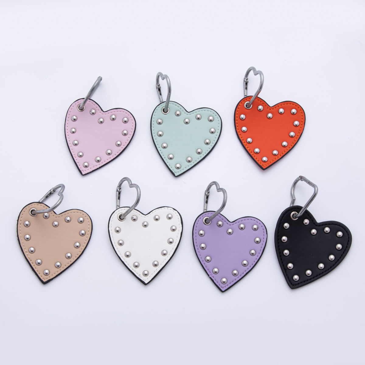 Leather Heart Keychain Handmade Bag Charm Cute Studded Heart Purse Accessory WB-00092