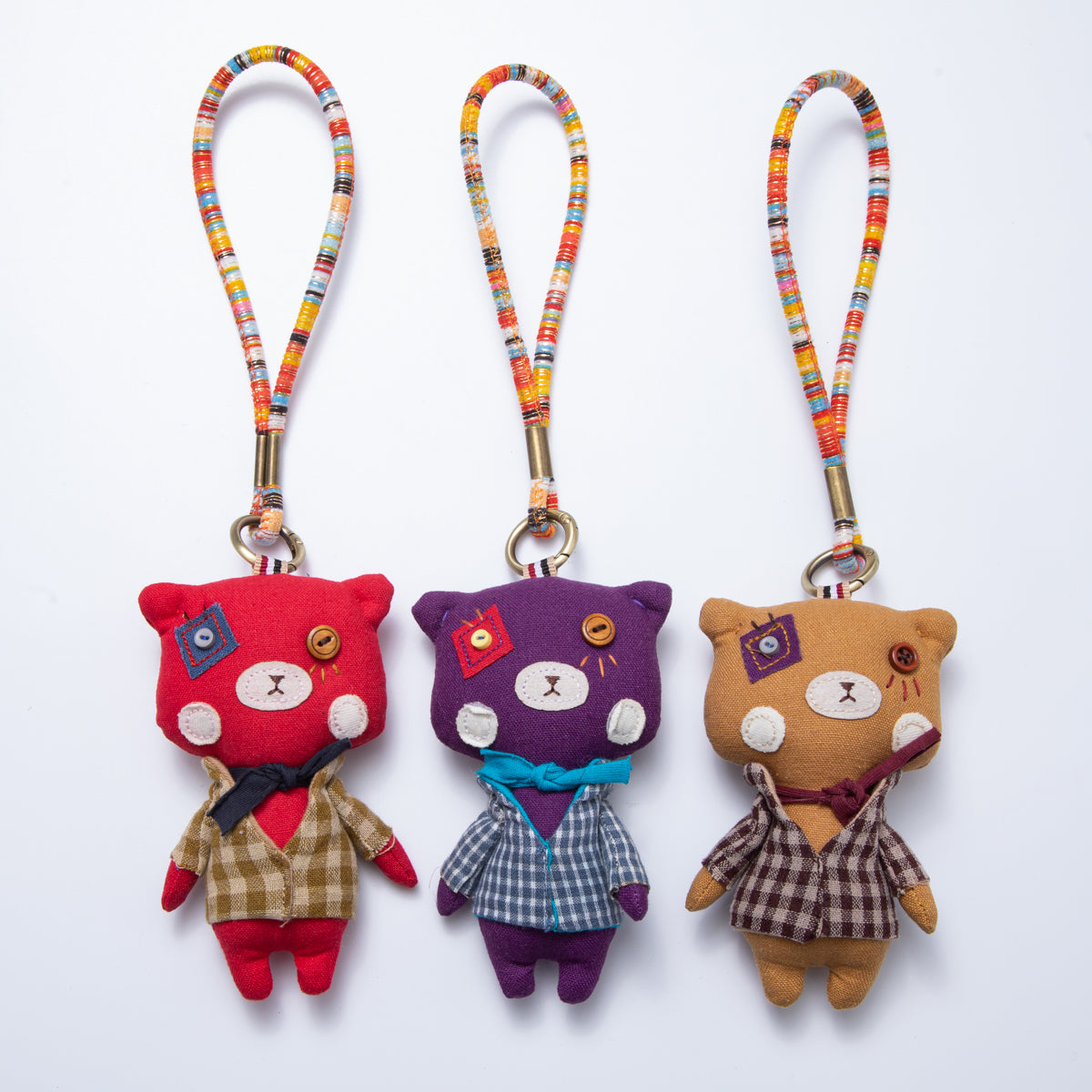 Handmade Fabric Bear Bag Charm Keychain Purse Accessory Ornament WB-00046