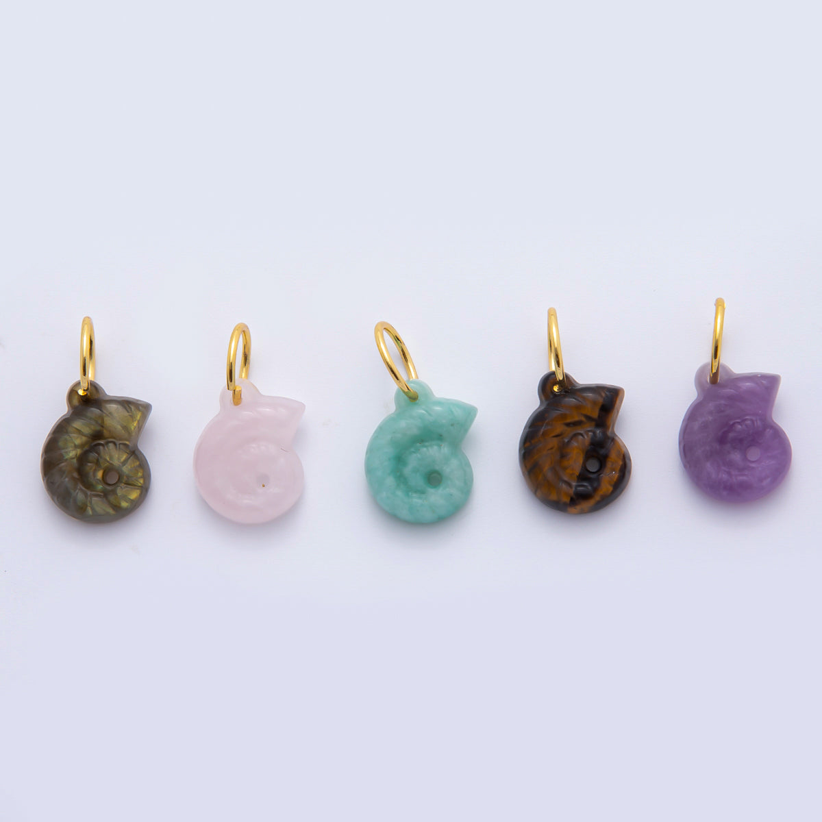 18K Gold Filled Amethyst, Quartz, Labradorite Conch Sea Shell Drop Charm | C548 C606 C612
