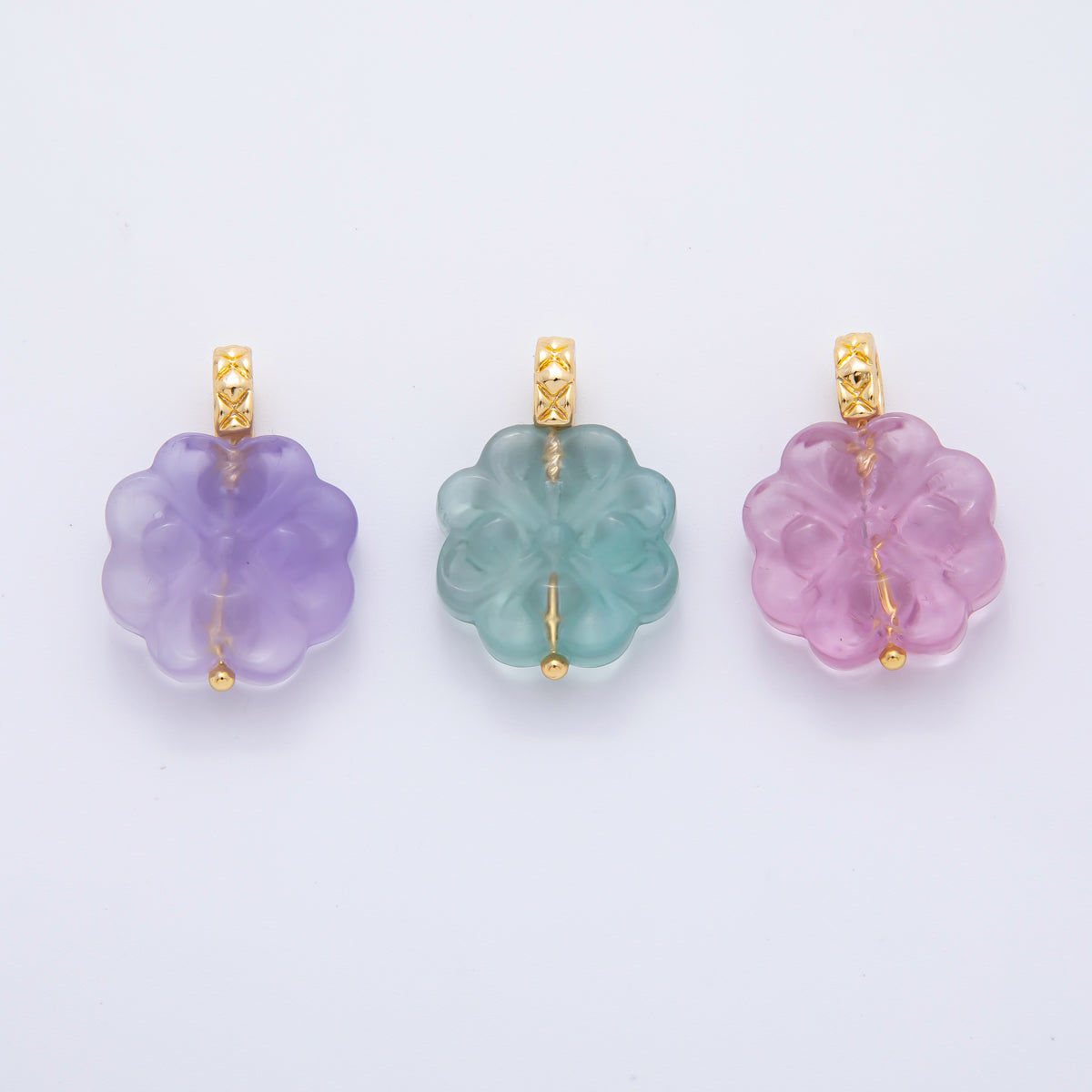 18K Gold Filled 25.5mm Natural Gemstone Fluorite Flower Ornament Charm | E071 E161