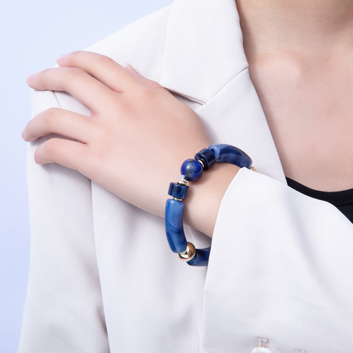 6mm Blue Lapis Lazuli, Kyanite Gemstone Bead Stretch Bracelet | WA - 3969 WA - 3970 - DLUXCA