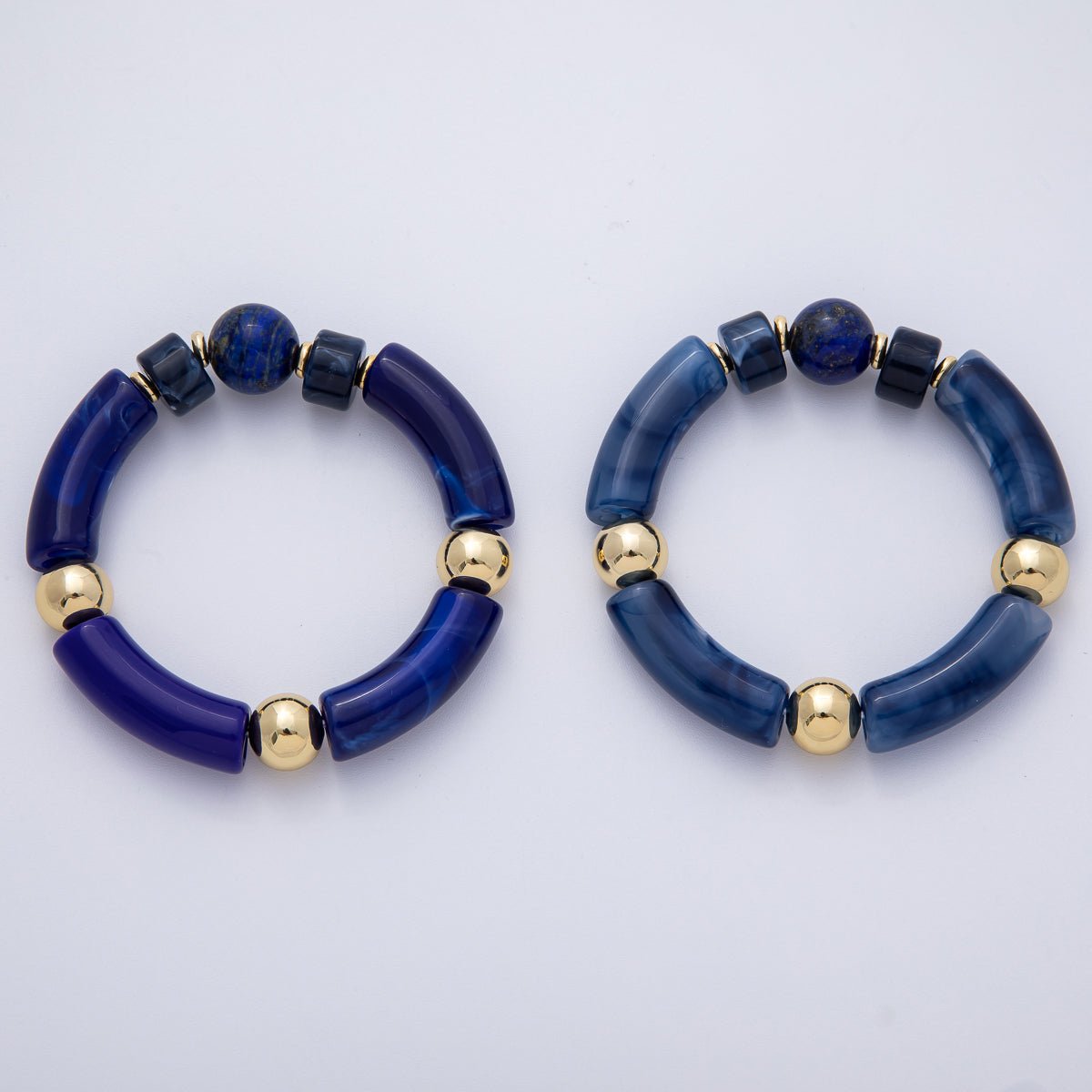 6mm Blue Lapis Lazuli, Kyanite Gemstone Bead Stretch Bracelet | WA - 3969 WA - 3970 - DLUXCA