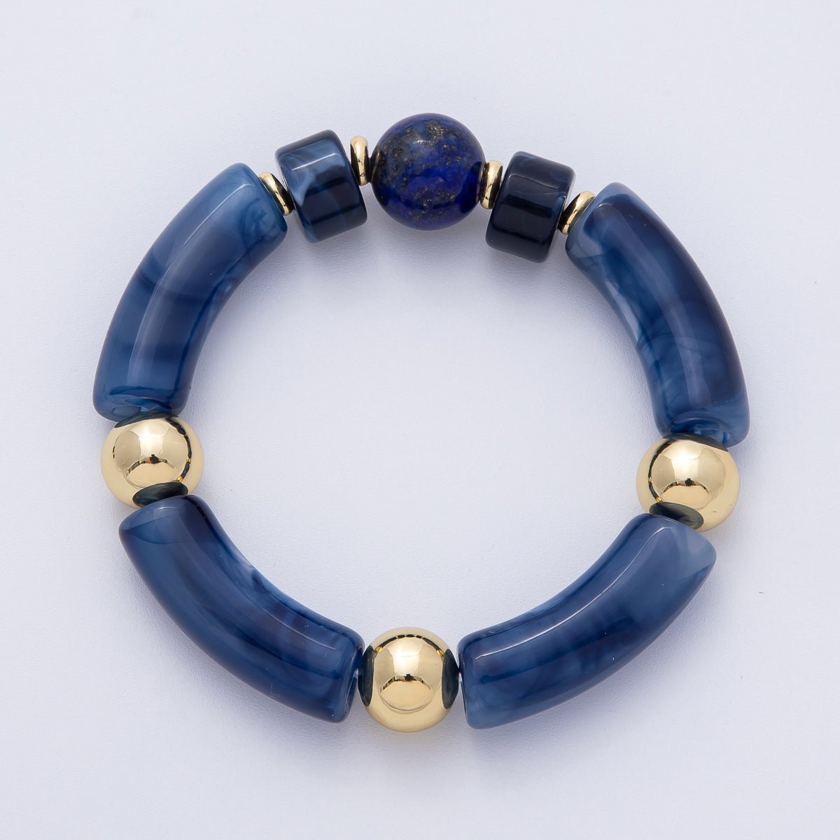 6mm Blue Lapis Lazuli, Kyanite Gemstone Bead Stretch Bracelet | WA - 3969 WA - 3970 - DLUXCA