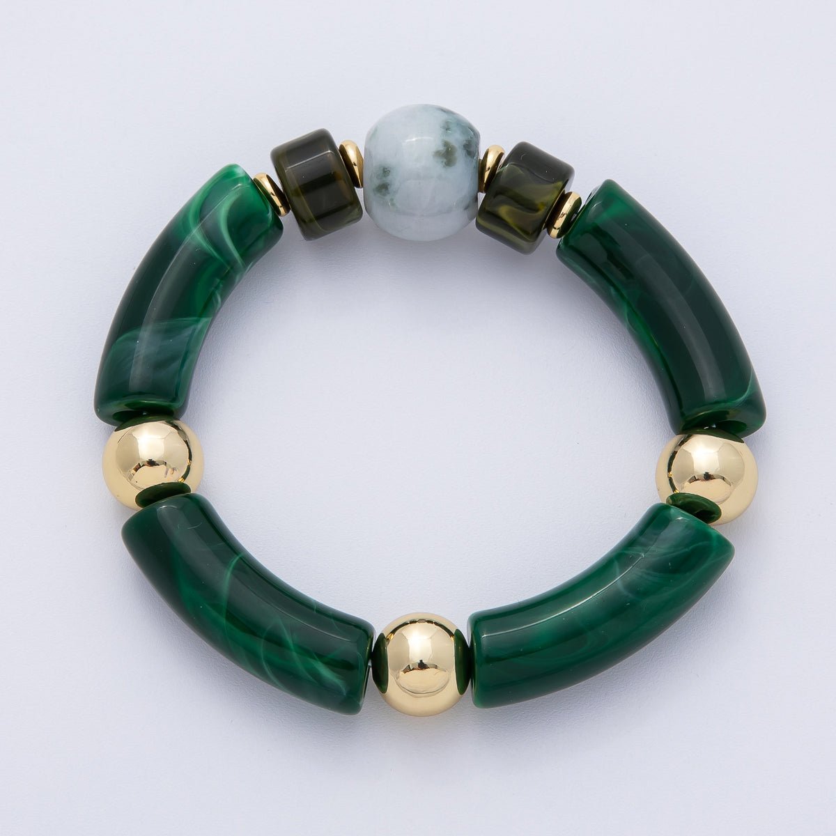 6mm Green Malachite, Peridot Gemstone Bead Stretch Bracelet | WA - 3973 - DLUXCA
