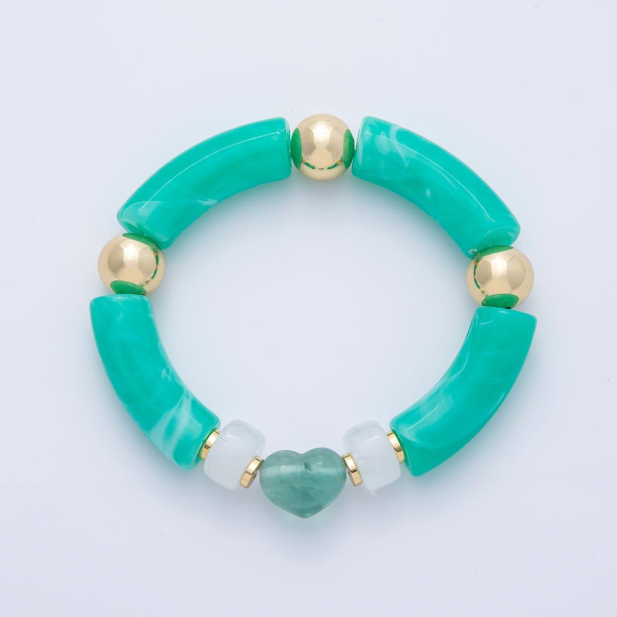 6mm Turquoise Gemstone Heart Bead Stretch Bracelet | WA - 3974 - DLUXCA