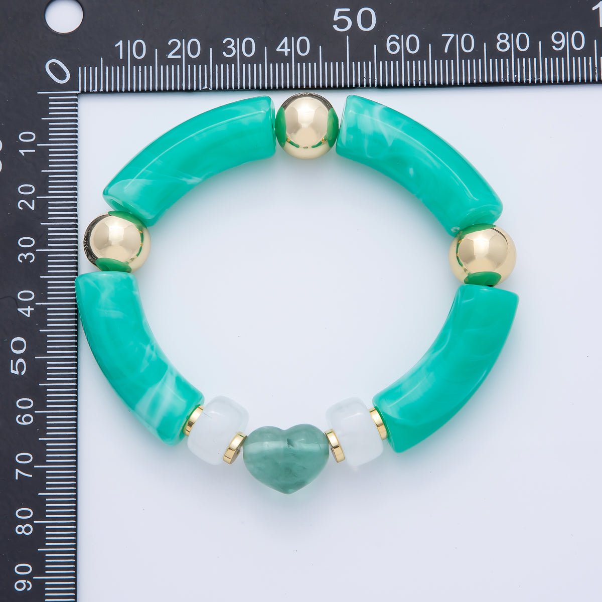 6mm Turquoise Gemstone Heart Bead Stretch Bracelet | WA - 3974 - DLUXCA