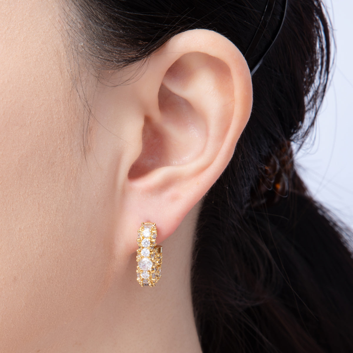 14K Gold Filled 19mm Micro Paved CZ Square J-Shaped Hoop Earrings in Gold & Silver | Earr-020014 Earr-020015