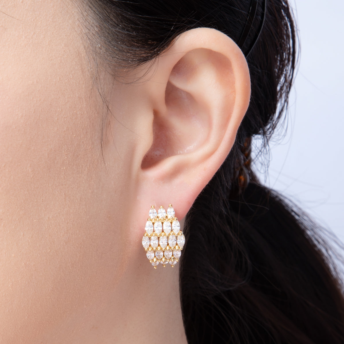 14K Gold Filled 19.3mm Clear CZ Marquise Hoop Earrings in Gold & Silver | Earr-020009 Earr-020010