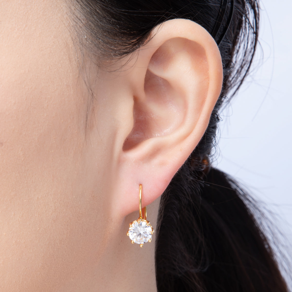 18K Gold Filled 20.3mm Clear CZ Round Lever Back Drop Earrings in Gold & Silver | AB1679 AB1680