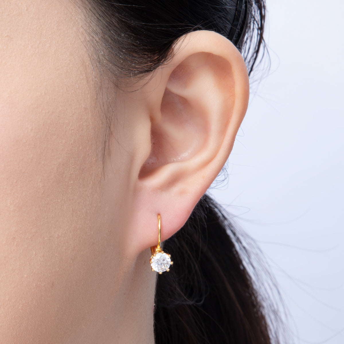 18K Gold Filled 17.5mm Clear CZ Round Lever Back Drop Earrings in Gold & Silver | AB1681 AB1682