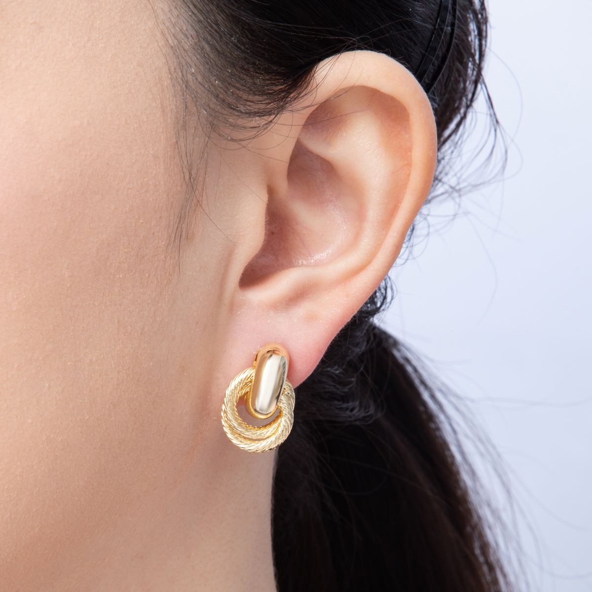 18K Gold Filled Double Croissant Door Knocker Drop Stud Earrings | T484