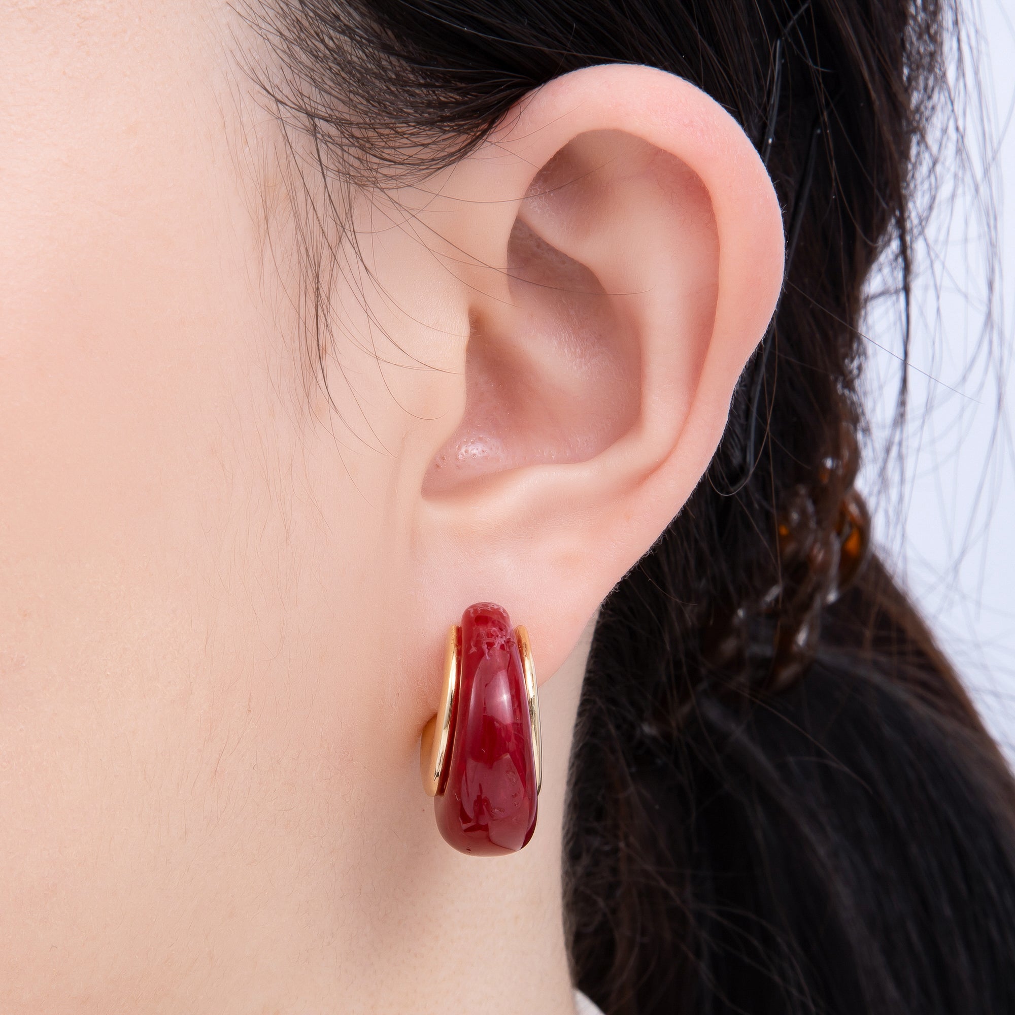 18K Gold Filled 24mm Resin C-Shaped Hoop Earrings | Earrings-00287 ~ Earrings-00292