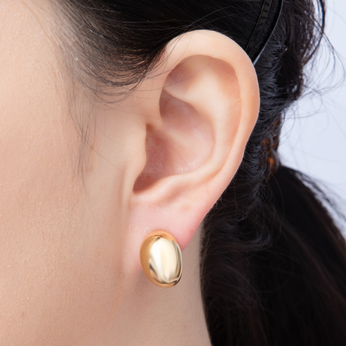 18K Gold Filled 17.5mm Teardrop Micro Paved CZ Dome J-Shaped Hoop Earrings | T009