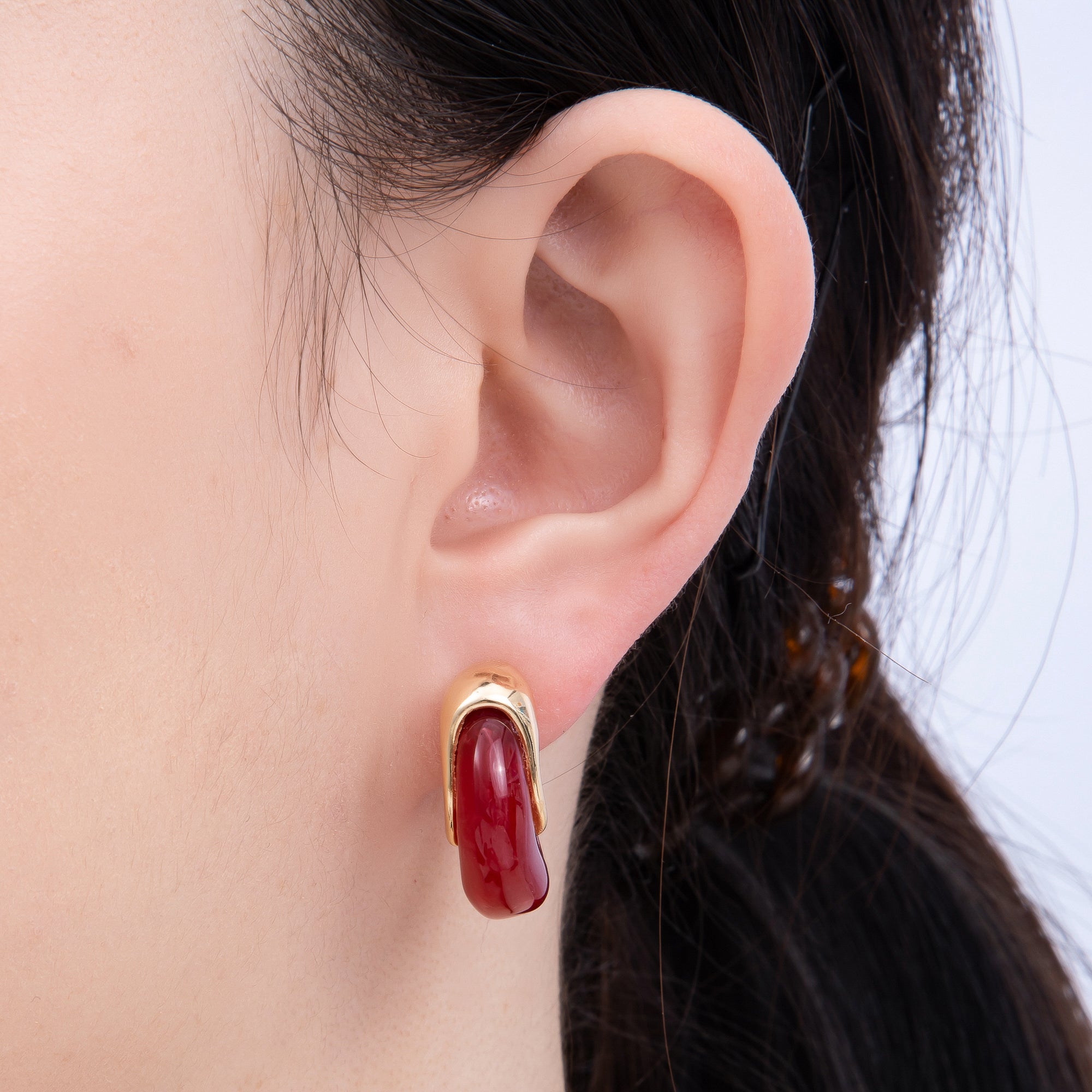 18K Gold Filled 25mm Molten Resin C-Shaped Hoop Earrings | Earrings-00251 - Earrings-00256