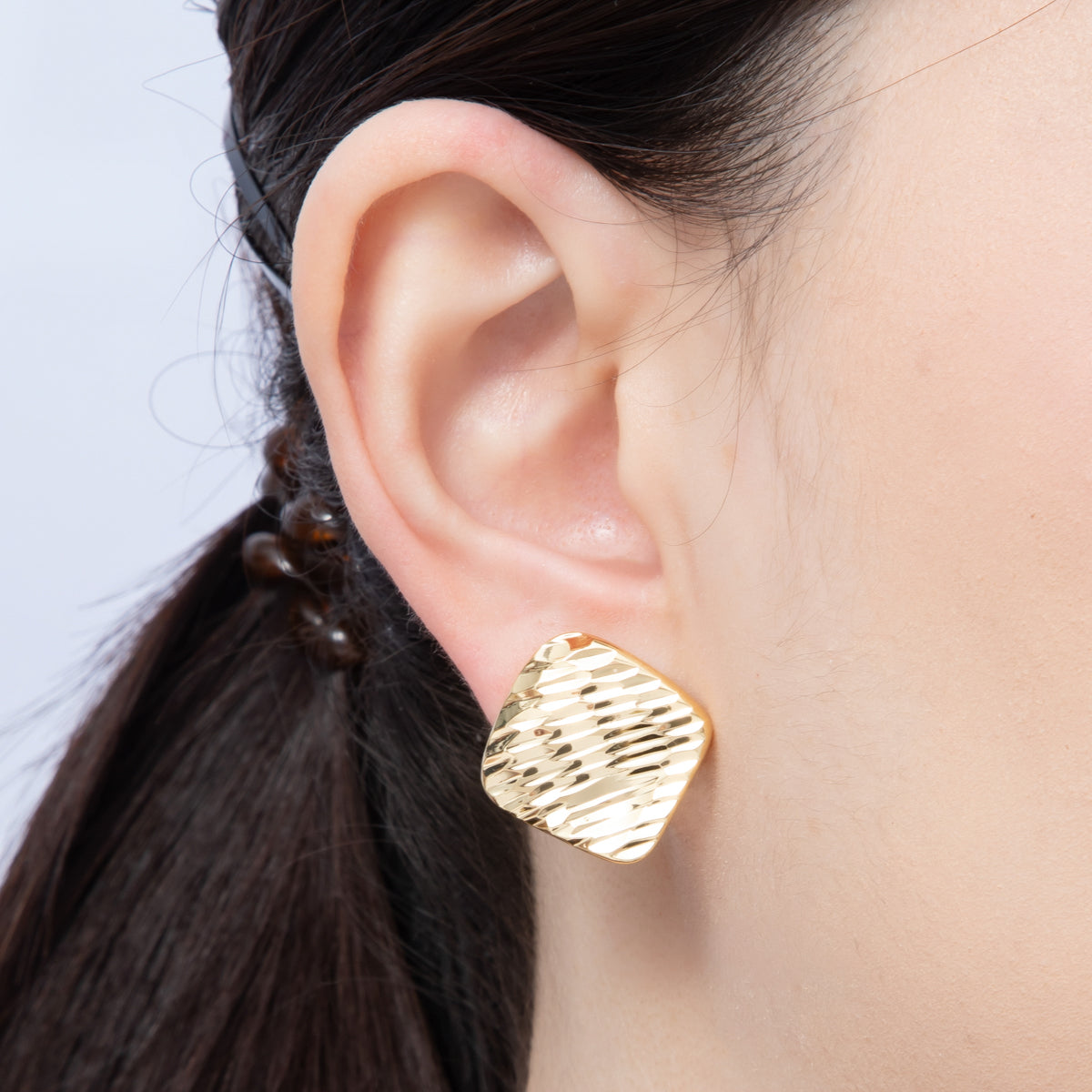 18K Gold Filled 22mm Elegant Rhombus Textured Stud Earrings | Earrings-020000