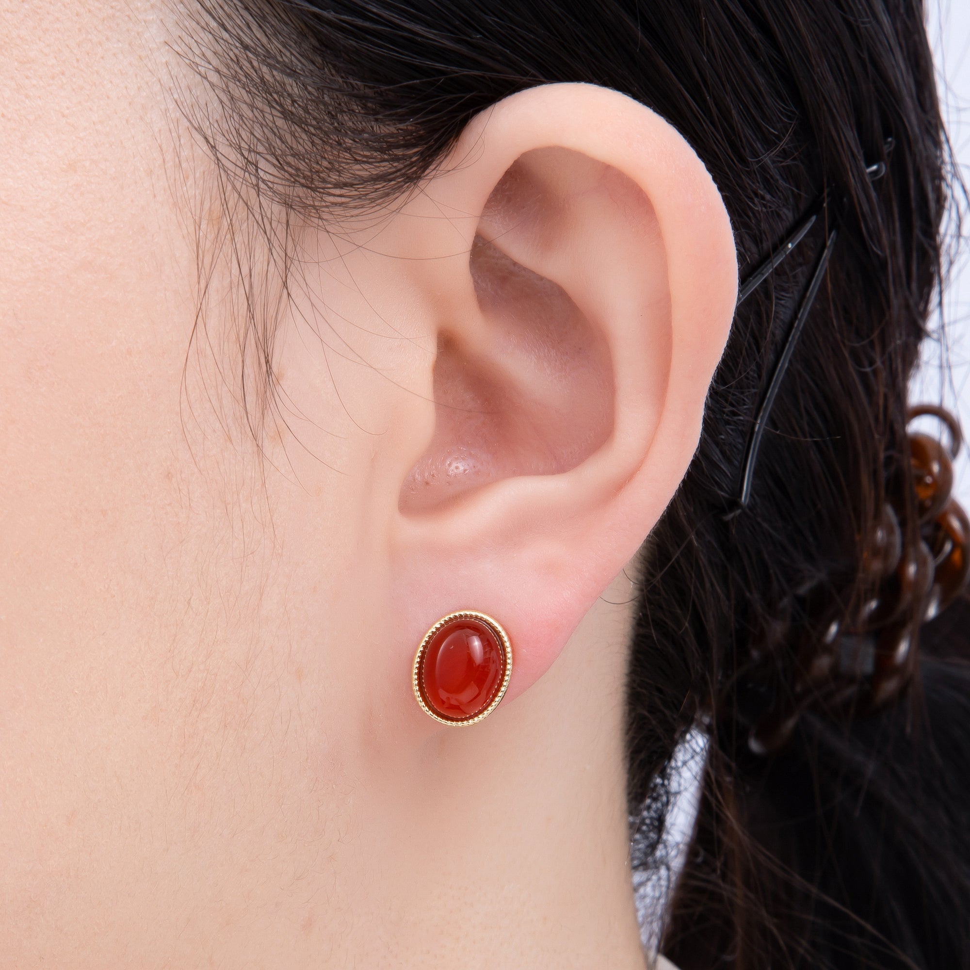 16K Gold Filled 12mm Amazonite, Carnelian, Green Agate, Labradorite Oval Gemstone Bezel Stud Earrings | EARRINGS-00234 - EARRINGS-00237
