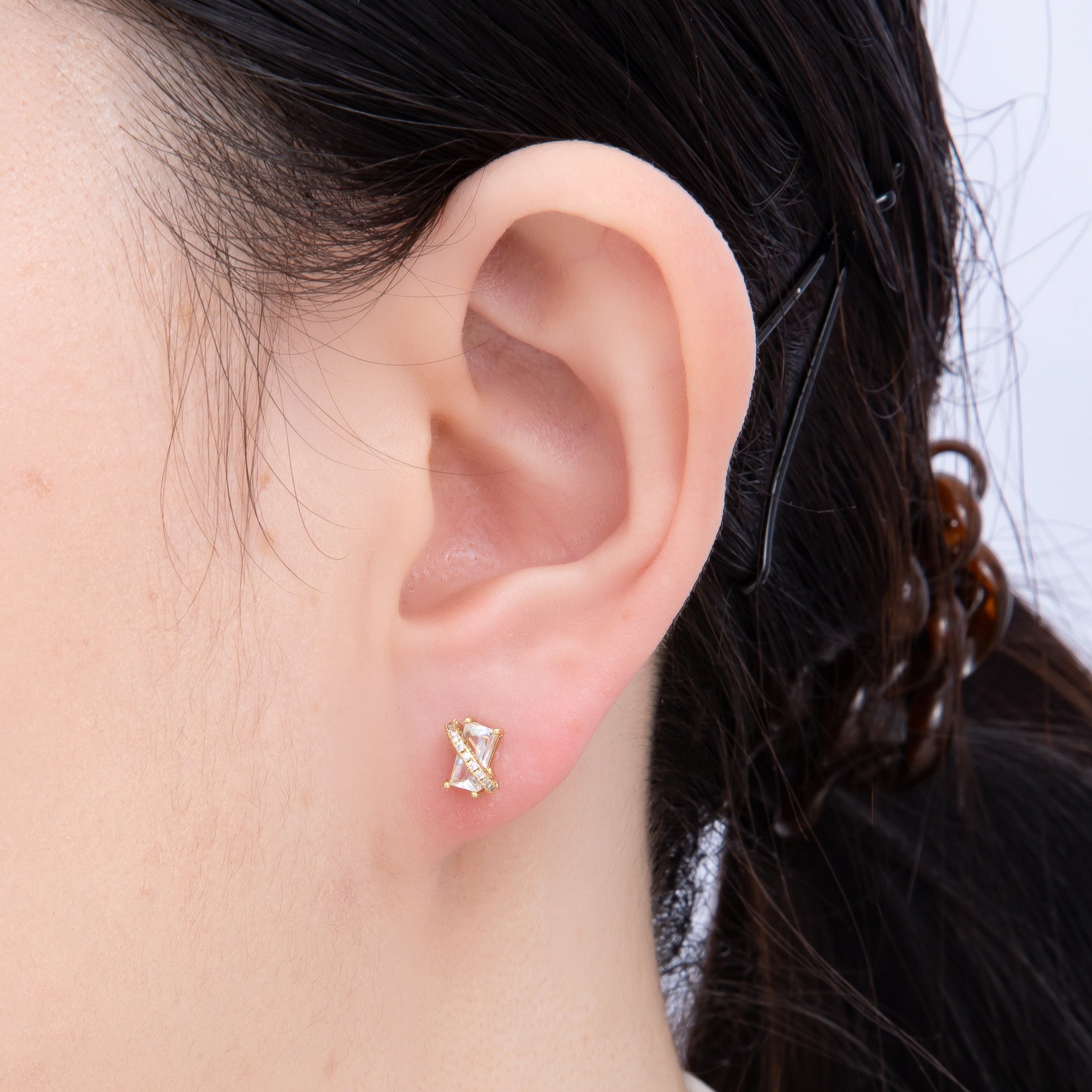 14K Gold Filled 7mm Clear Baguette Micro Paved CZ Mini Stud Earrings | Earrings-00280