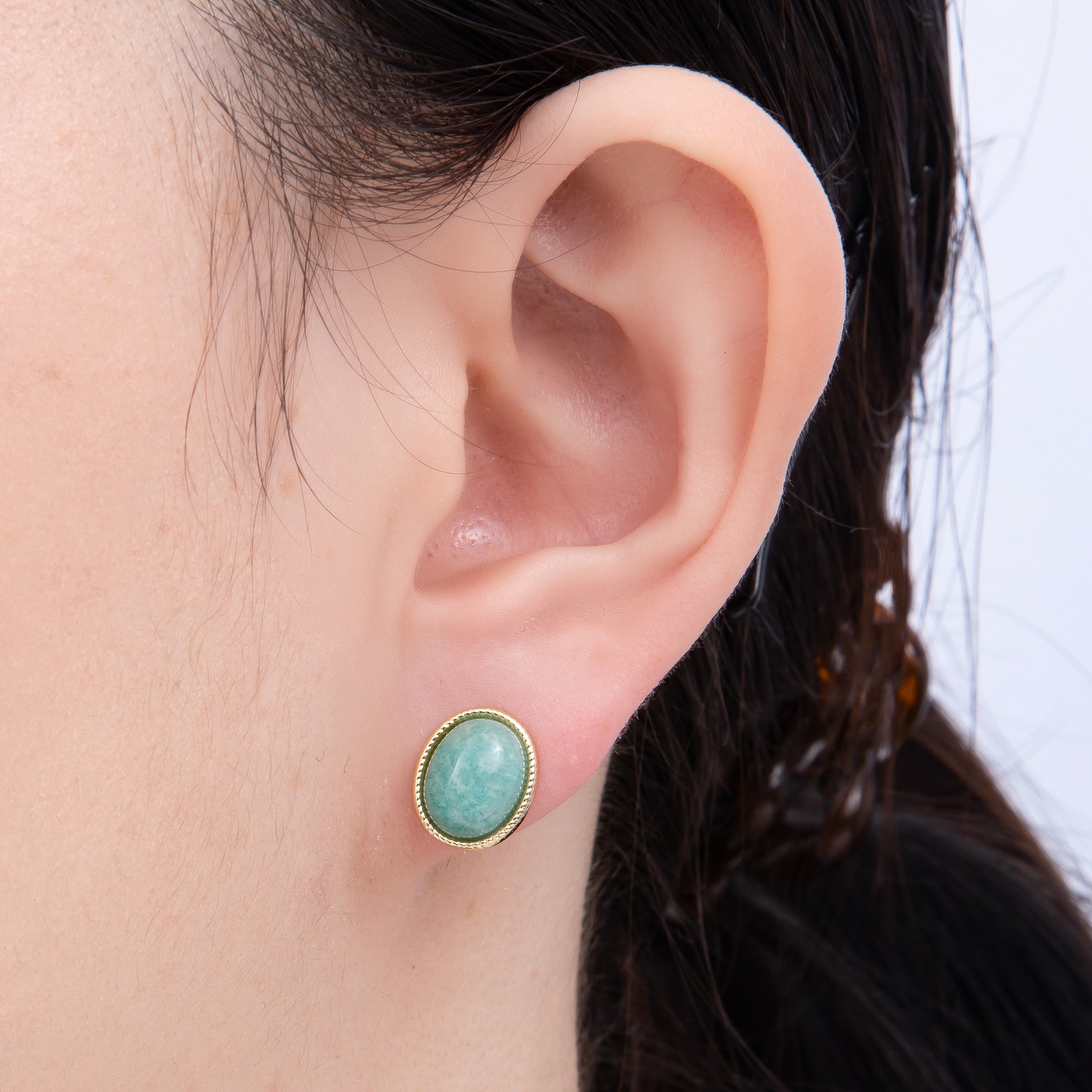 16K Gold Filled 12mm Amazonite, Carnelian, Green Agate, Labradorite Oval Gemstone Bezel Stud Earrings | EARRINGS-00234 - EARRINGS-00237