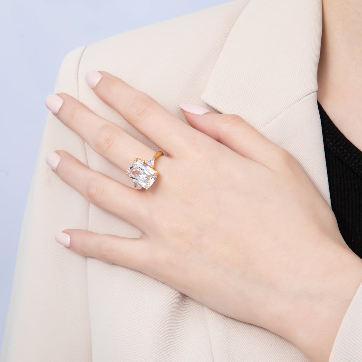 18K Gold Filled Pink, White CZ Rectangle Geometric Butterfly Mariposa Wings Adjustable Ring | O805