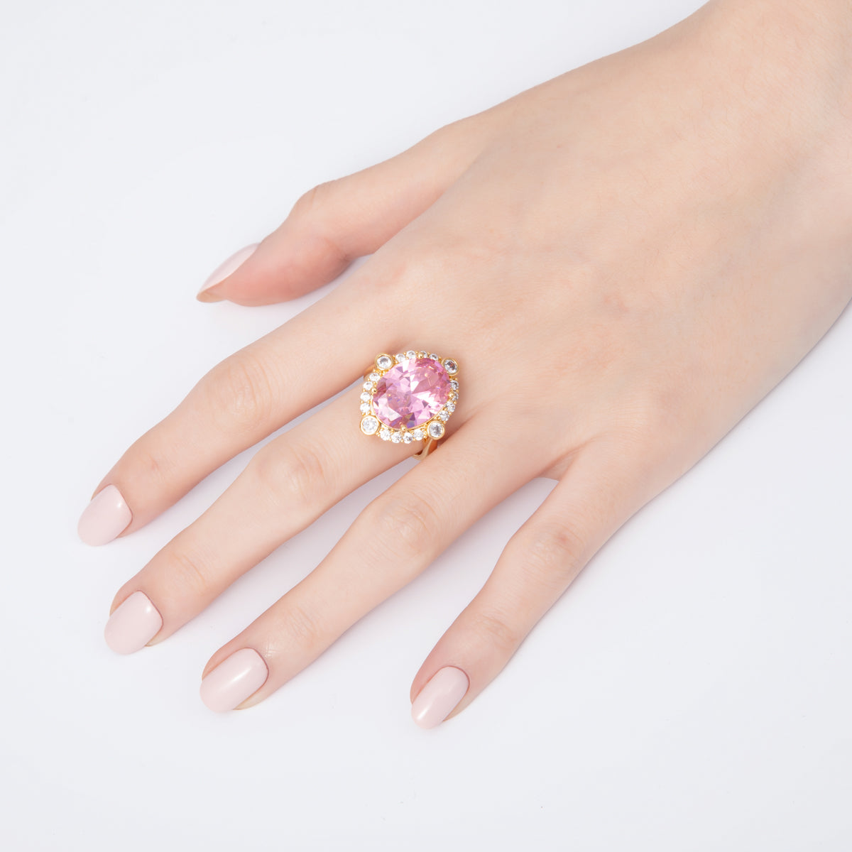 18K Gold Filled Pink, White Micro Paved CZ Oval Geometric Adjustable Ring | O807