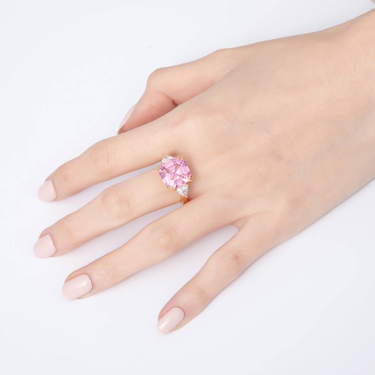 18K Gold Filled Pink, White CZ Square Geometric Butterfly Mariposa Wings Adjustable Ring | O809