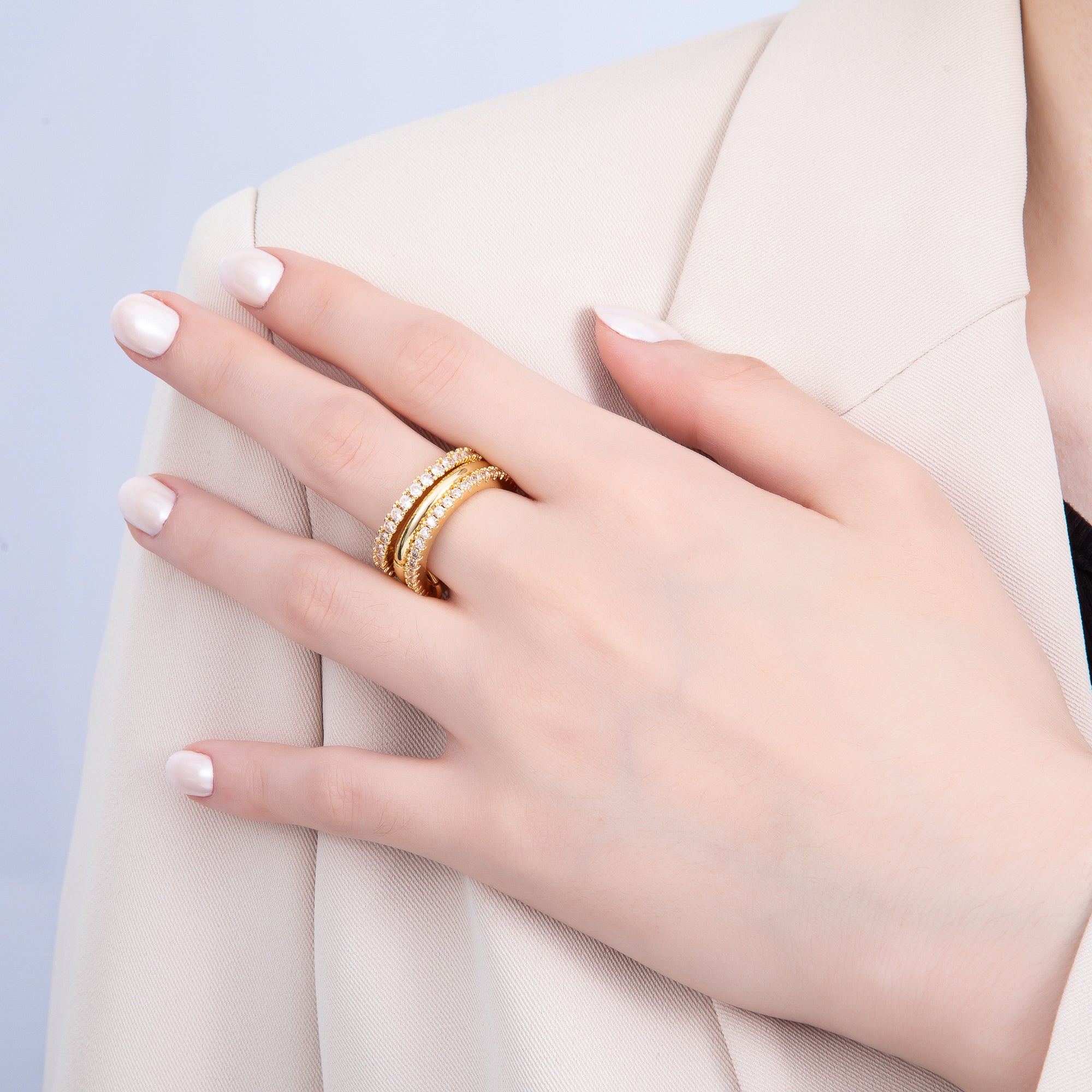16K Gold Filled Micro Paved CZ Triple Interlock Ring | RINGS-00061