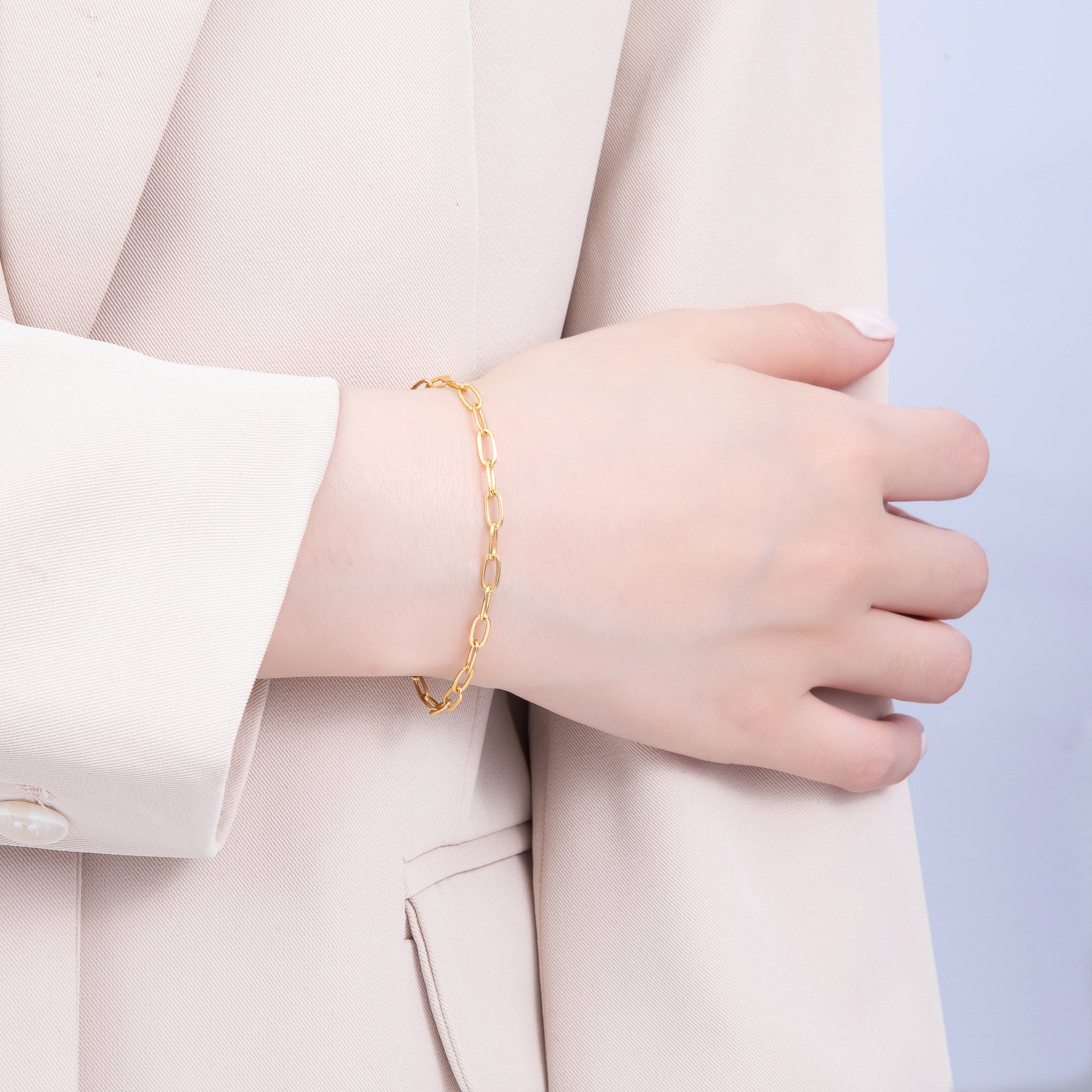 18K Gold Filled 7.4mm x 3.6mm Minimalist Paperclip Chain 6.5 Inch Bracelet | WA-04192