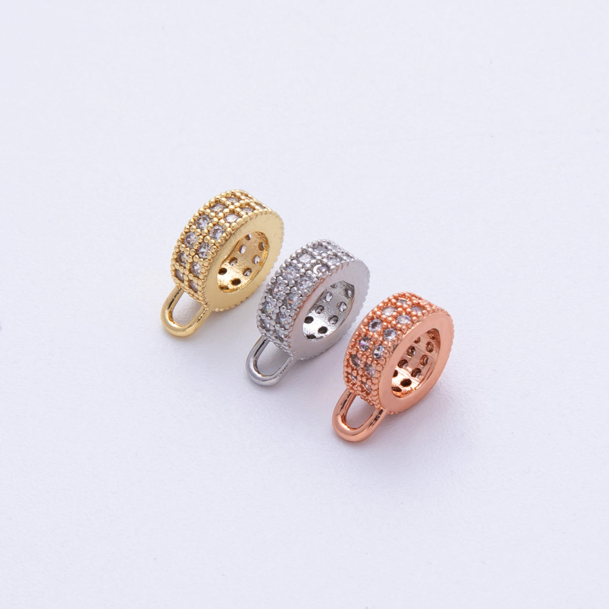 16K Gold Filled 11mm Double Micro Paved CZ Rondelle Loop Drop Finding in Gold, Silver and Rose Gold | Findings 00024 - 00026