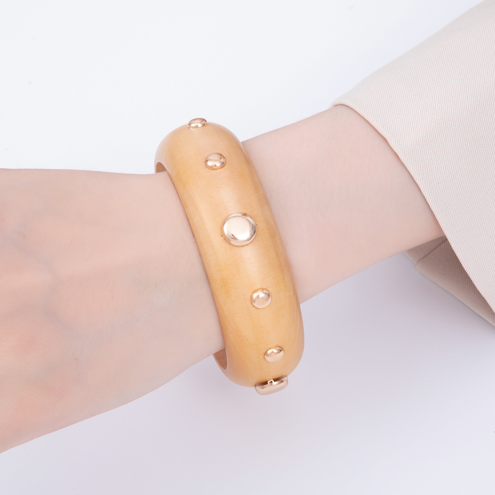 Gold Studded Wood Bangle Stackable Bracelet | WA-04310