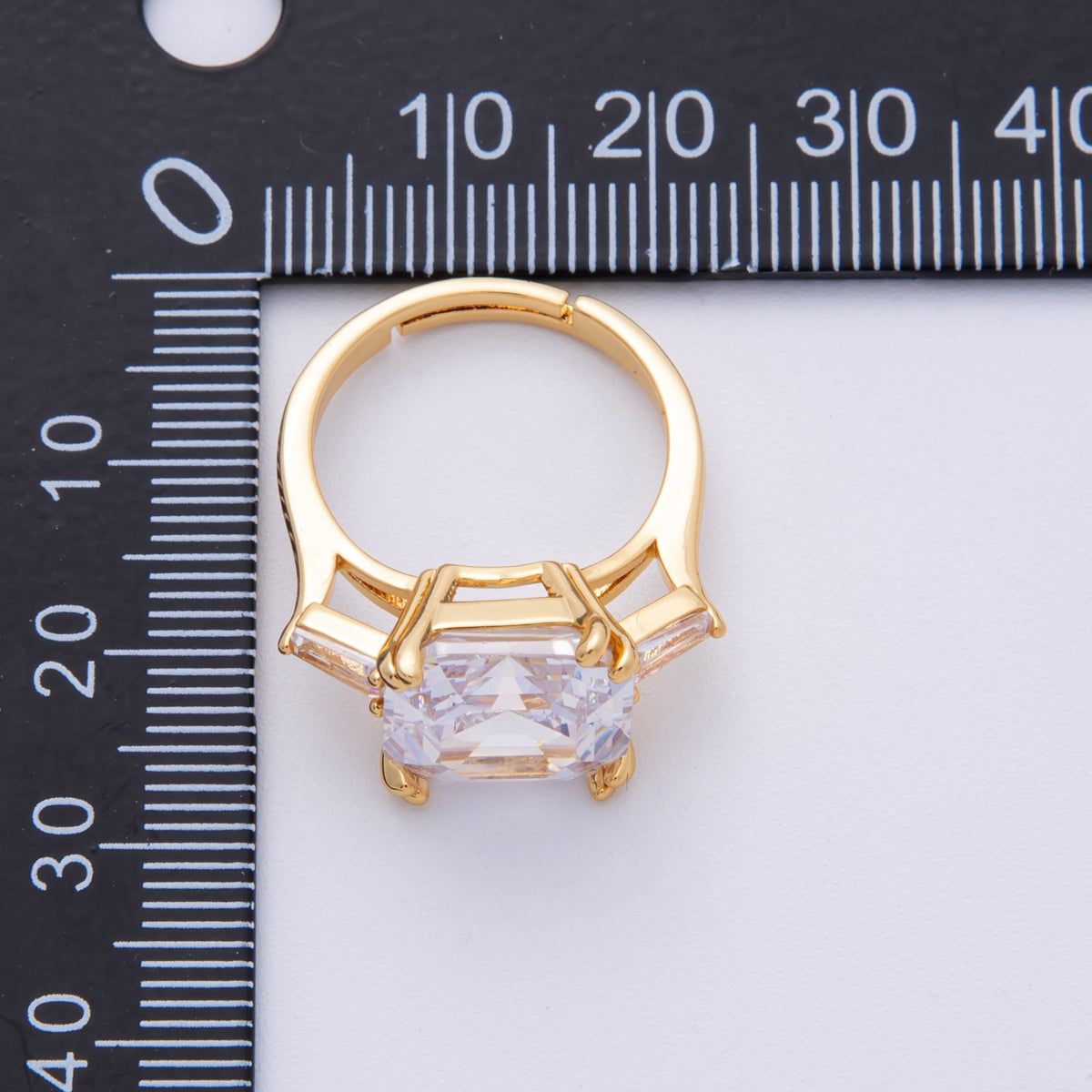 18K Gold Filled Pink, Clear CZ Baguette Square Solitaire Adjustable Ring | O811
