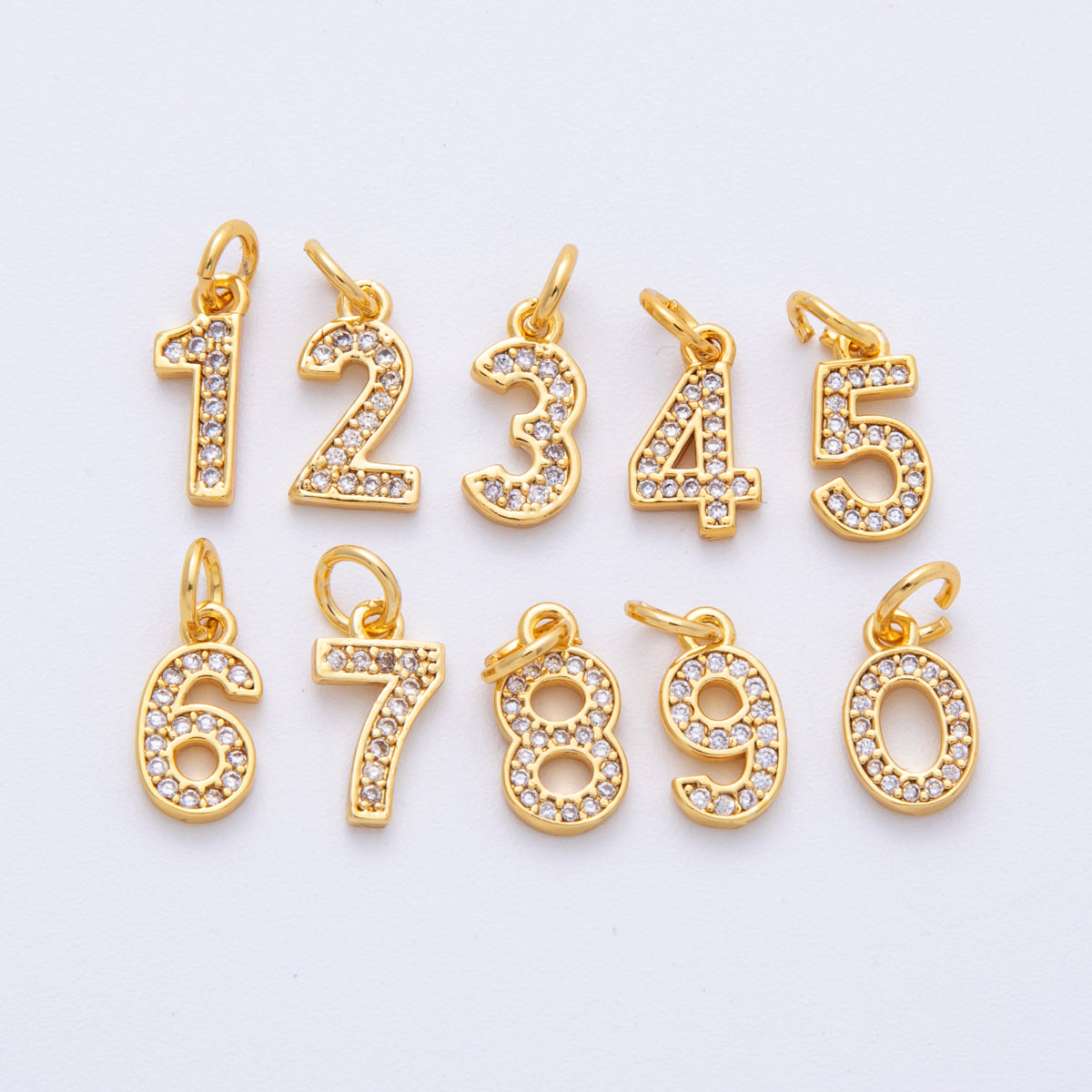 14K Gold Filled 14mm Number 0-9 Clear Micro Paved CZ Charm | N1025 - N1034