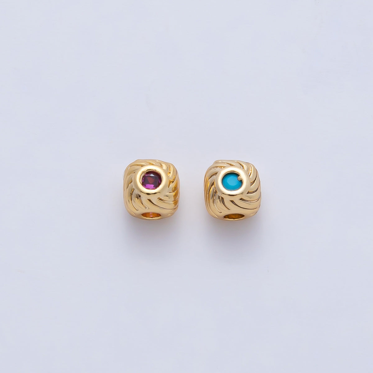 18K Gold Filled 4mm Fuchsia, Blue CZ Curled Line Bead | B522