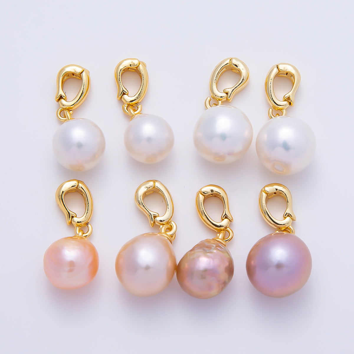 18K Gold Filled 20 White, Pink Freshwater Pearl Snap Rondelle Drop Pendant | Charms-01079 Charms-01080