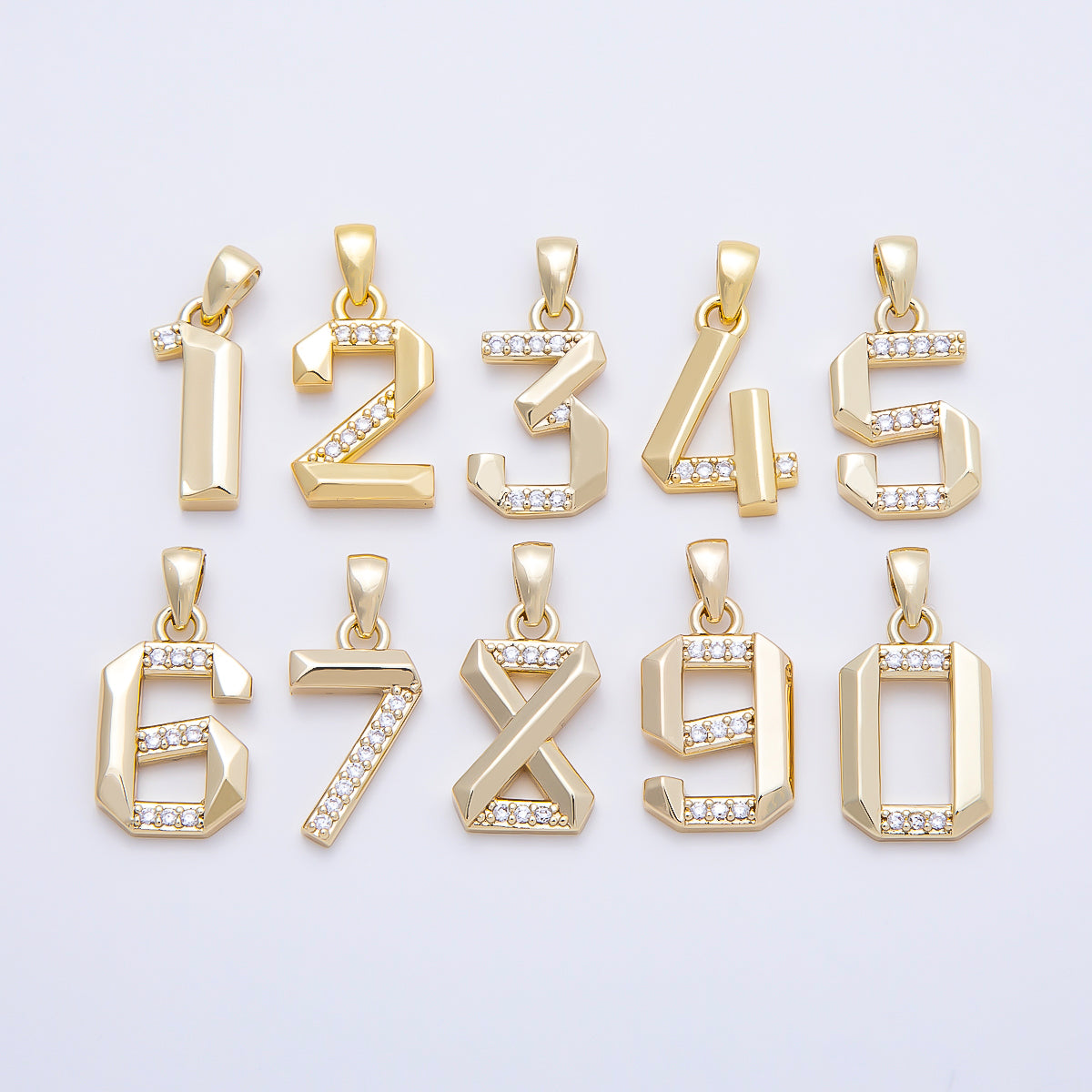 16K Gold Filled 16mm Micro Paved CZ Edged Geometric Number Numerology Charm | Charms-01217 ~ Charms-01226