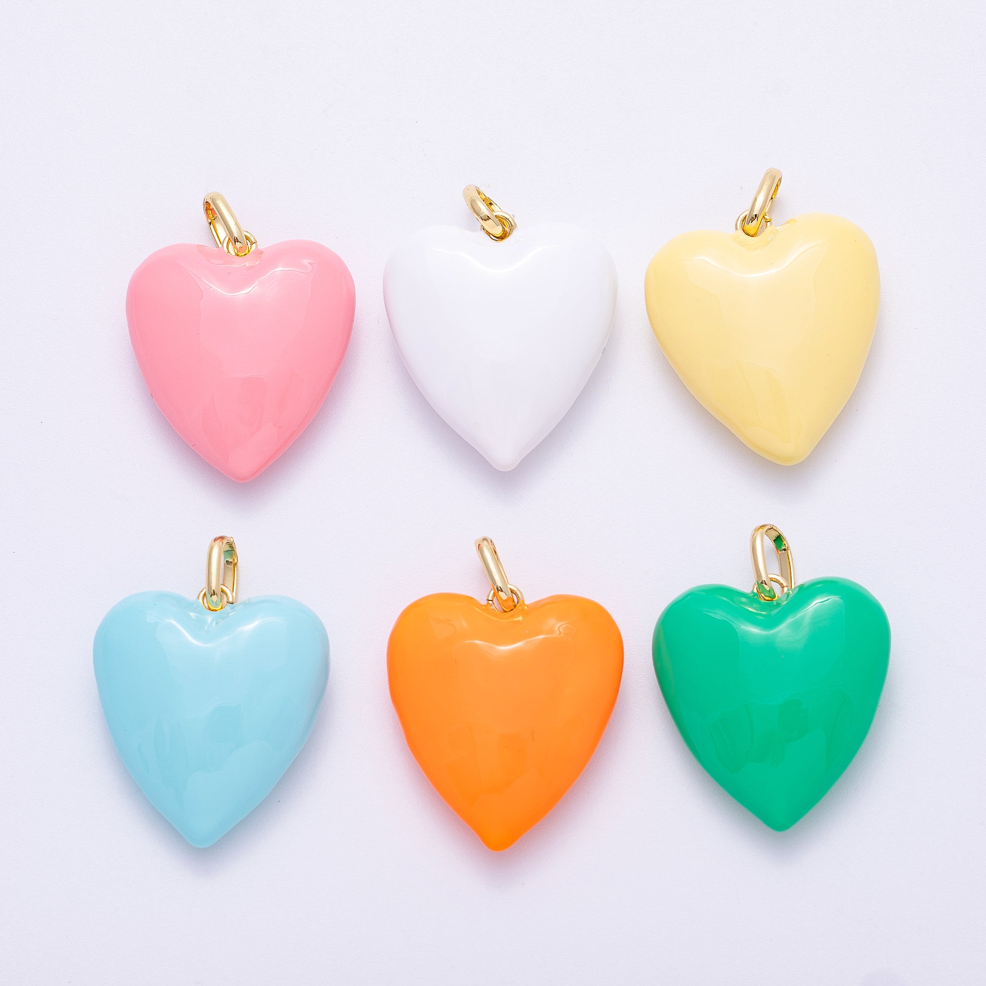 16K Gold Filled 35mm Colorful Pastel Heart Pendant | Charms-00583 - Charms-00588