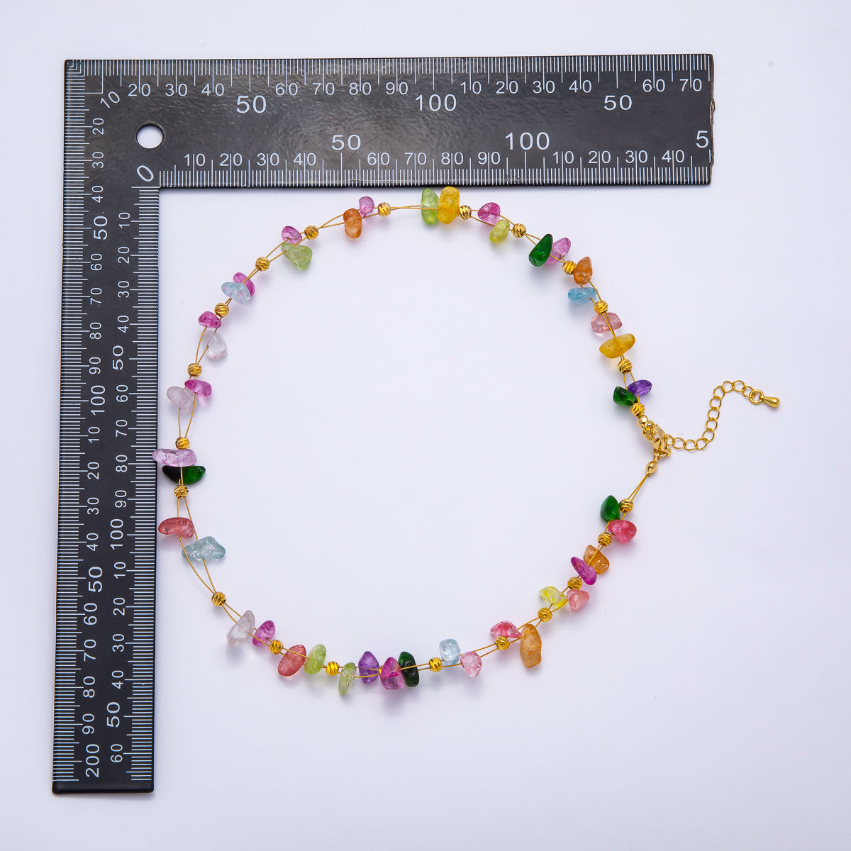 18K Gold Filled 4mm Pebble Chip Natural Gemstone Ball Bead Chain 17 Inch Necklace w. Extender | WA-04413 ~ WA-04416