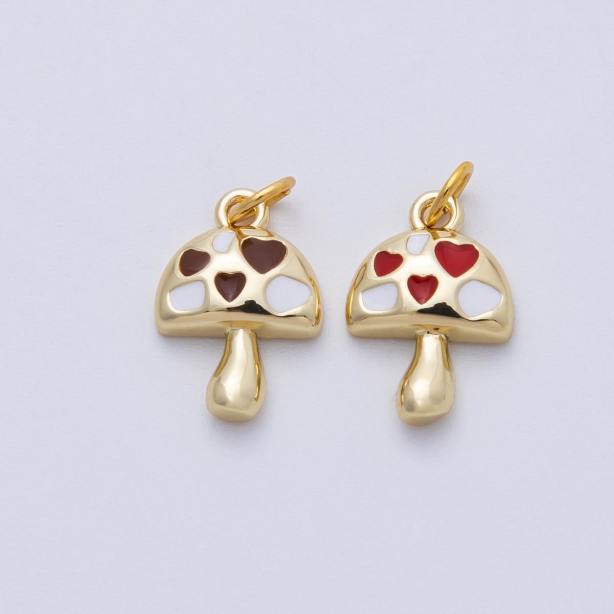 16K Gold Filled 13mm Red, Brown Enamel Mushroom Charm | Charms-00168 Charms-00169