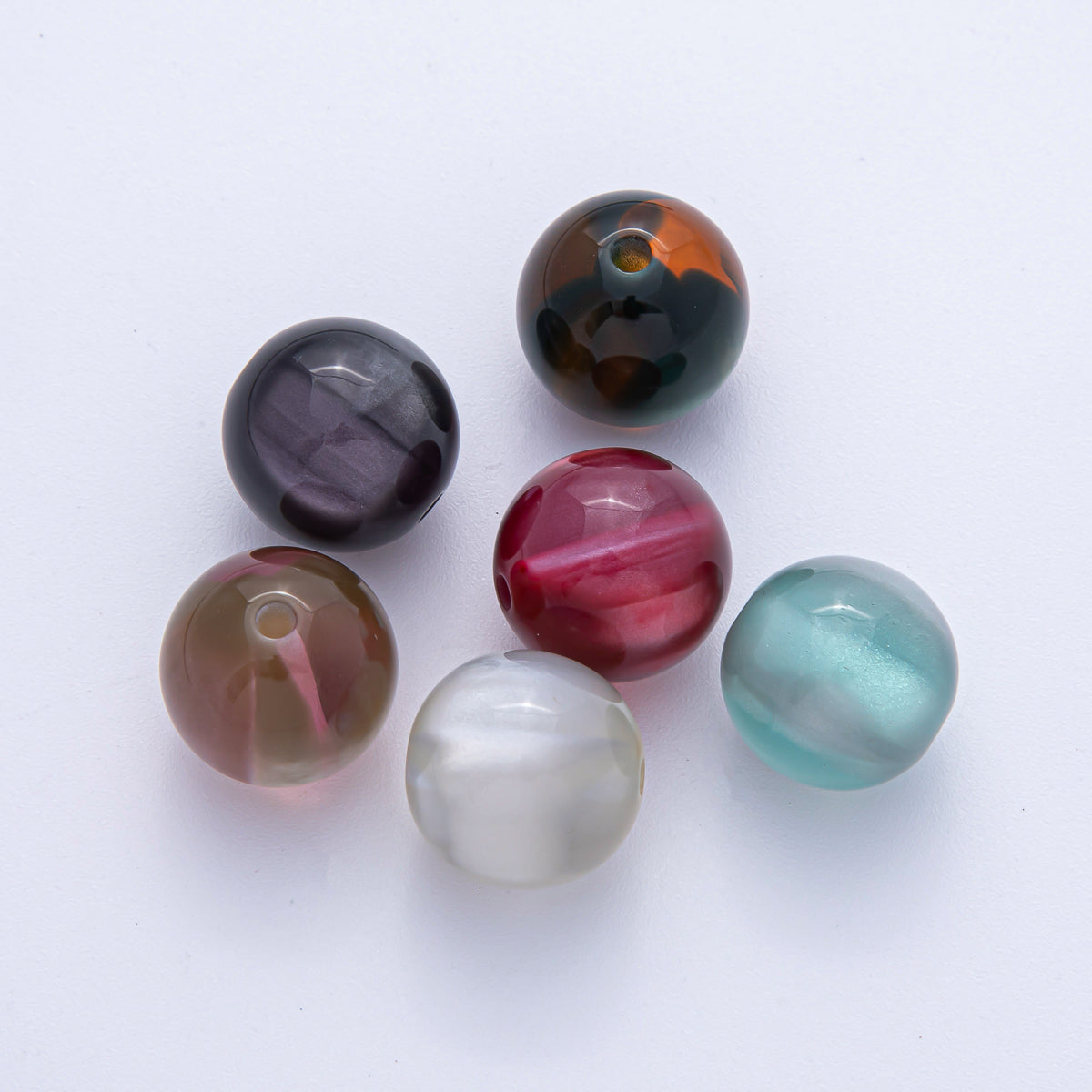 16mm Purple, White, Green, Red, Brown, Pink Glitter Acrylic Resin Round Bead Set | B601 - B604