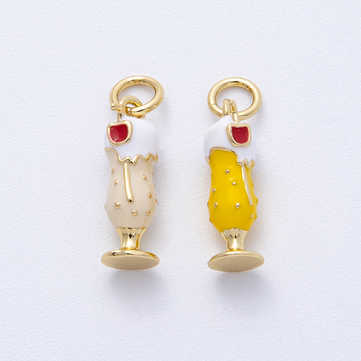 14K Gold Filled 15.5mm White, Yellow Enamel Milkshake Drink 3D Multidimensional Charm | AK118