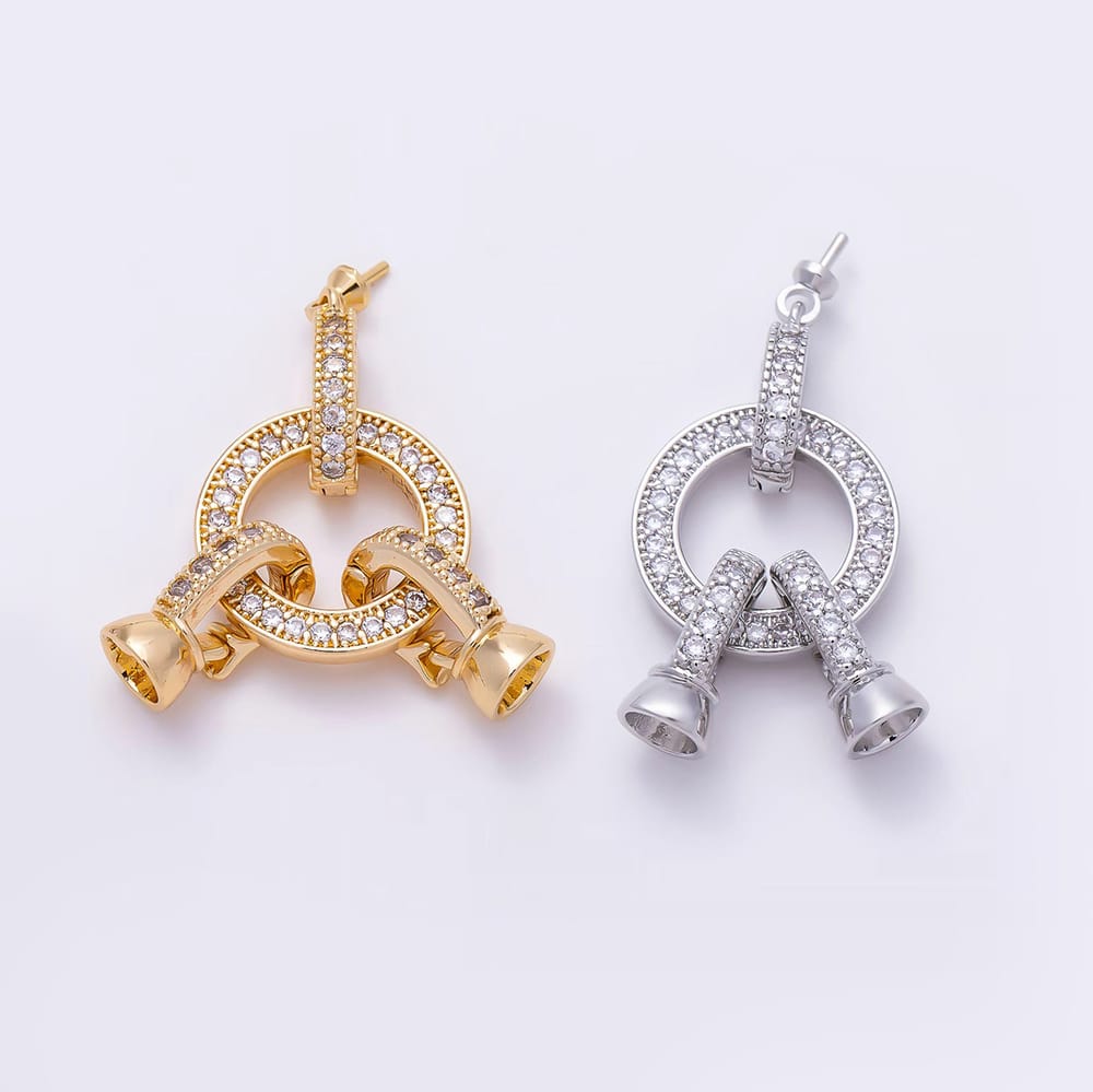 16K Gold Filled 18mm Micro Pave CZ Round Ring Multi-Strand Connector Clasp | Findings-00577 - Findings-00578