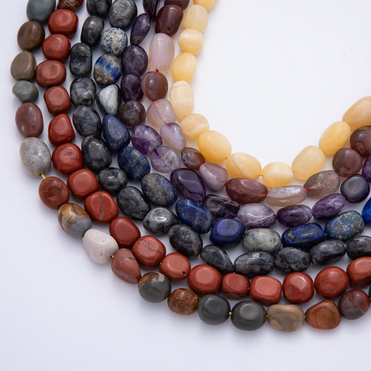 12.5mm Natural Gemstone Pebble Bead Strand Finding | WA-3863 ~ WA-3877