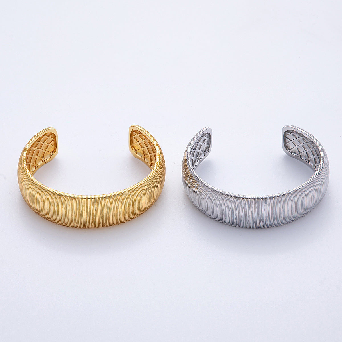 16K Gold Filled Ribbed Wide Cuff Bracelet in Gold & Silver | WA4116 - WA4117