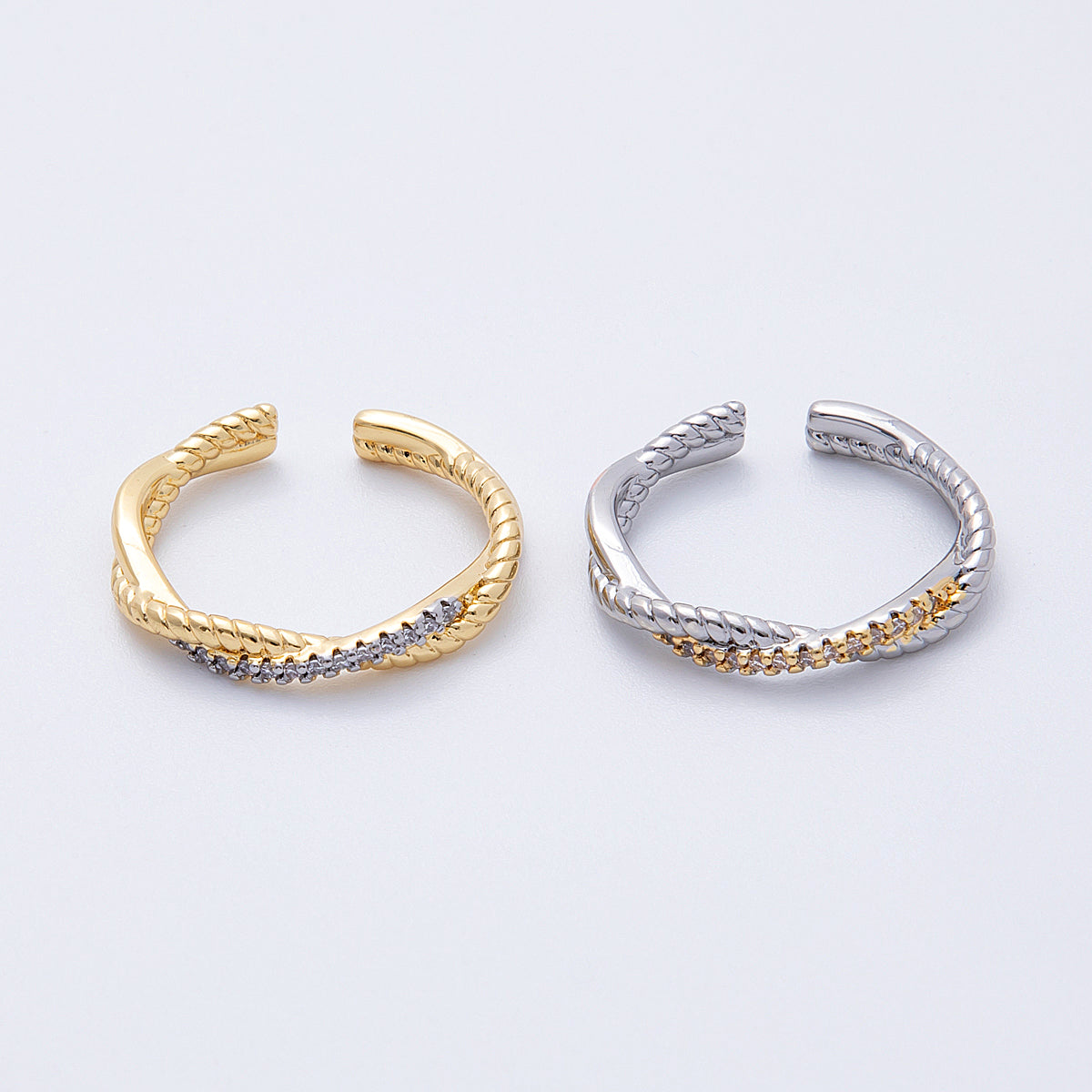 16K Gold Filled Twisted Micro Paved CZ Mixed Metal Ring in Gold & SIlver | Rings-00003 Rings-00004