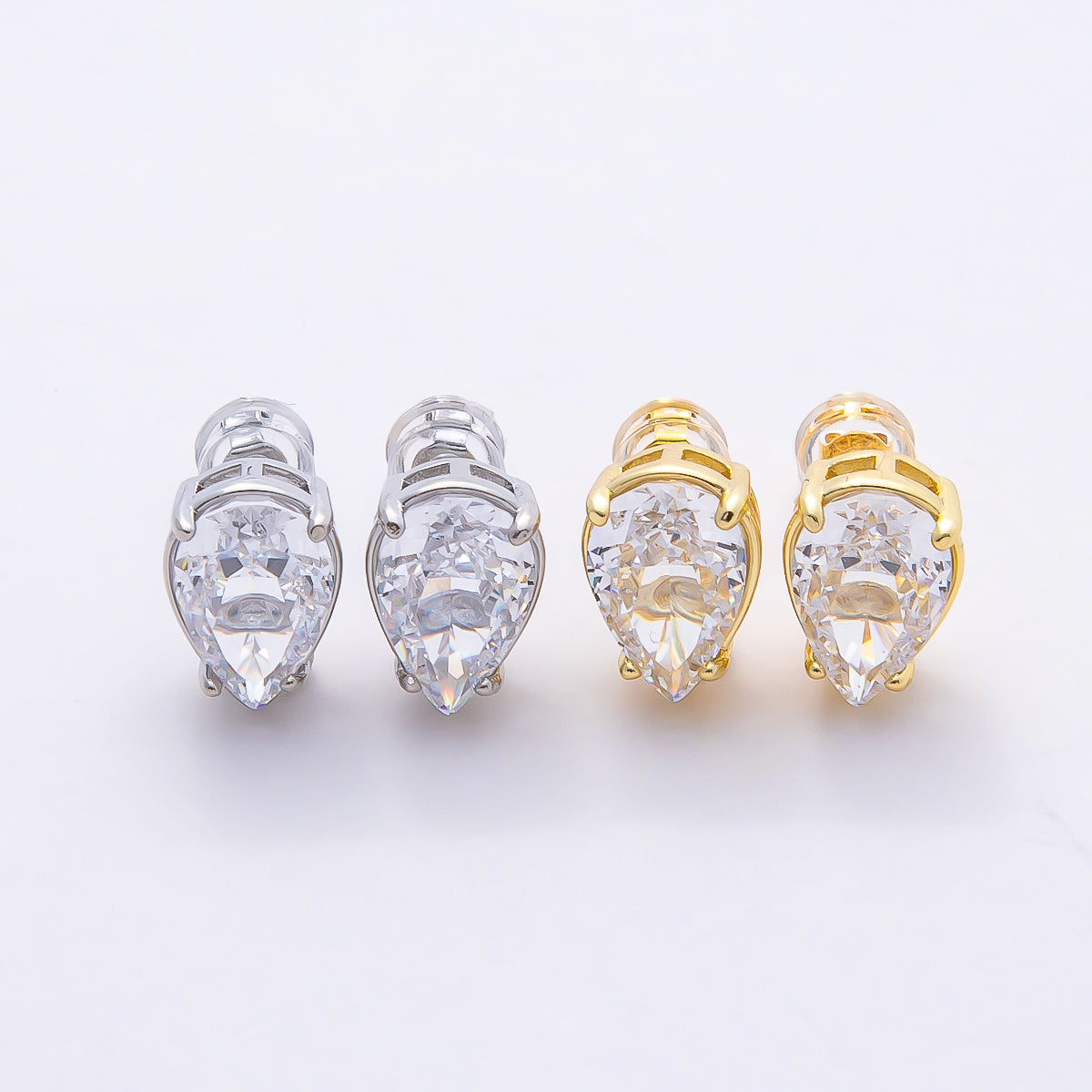 16K Gold Filled 17mm Clear CZ Teardrop Stud Earrings in Gold & Silver | Earrings-00374 Earrings-00375
