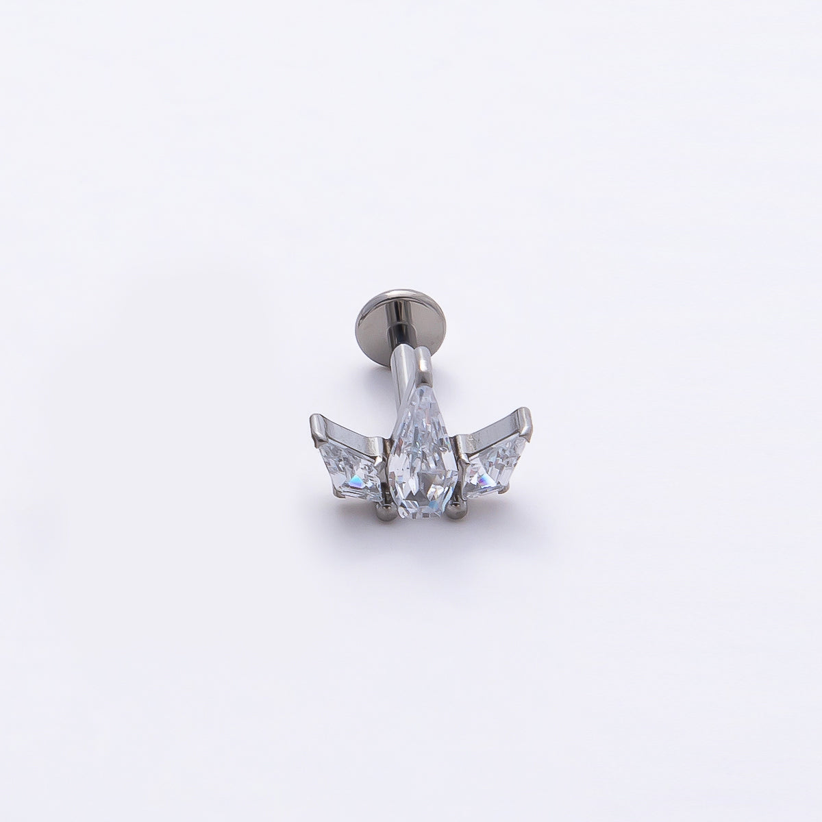 Stainless Steel 7.5mm Clear CZ Geometric Mini Single Cartilage Piercing Flat Back Stud in Gold & Silver | Findings-00180 Findings-00181