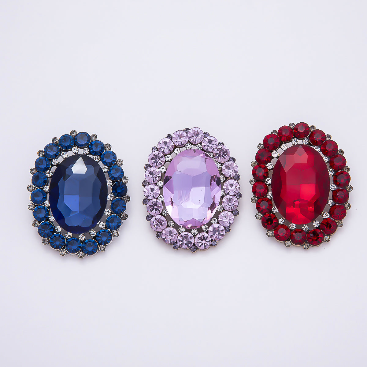 Gold 47mm x 37mm Blue, Red, Purple Rhinestone Oval Pin Brooch | BH-136 ~ BH-138