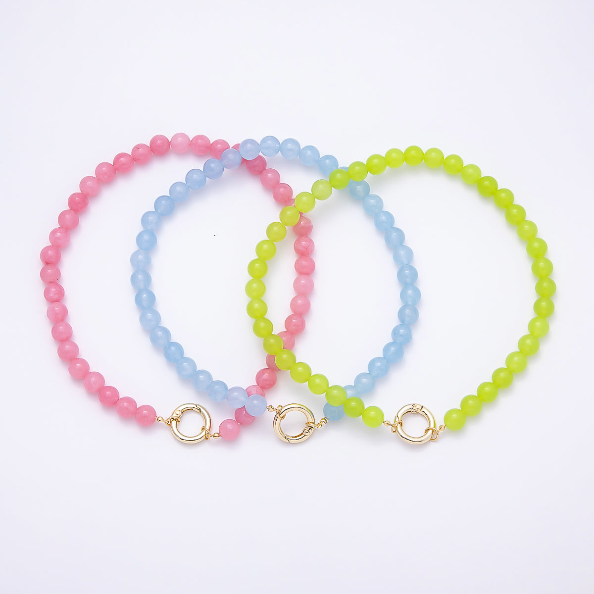 16K Gold Filled 10mm Natural Gemstone Bubble Ball Bead Chain 16 Inch Necklace | WA-04487 - WA-04489